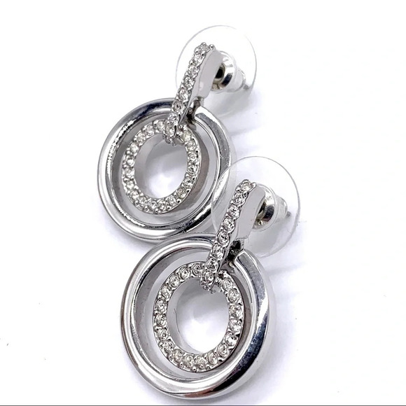 Swarovski Crystal Pave Circles Silver Earrings
